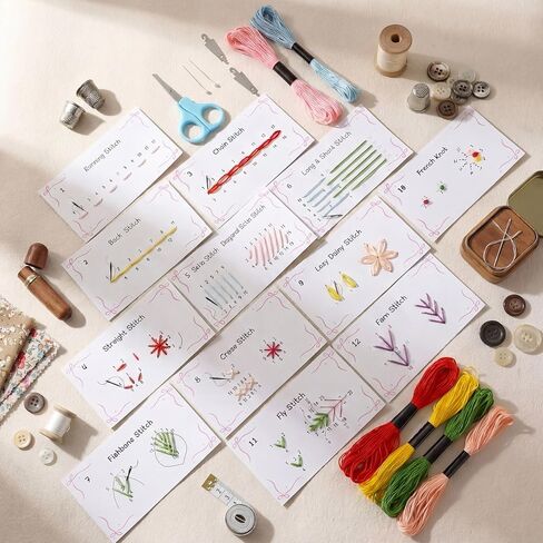 Maitys Embroidery Stitch Cards Starter DIY Kit, Beginner Colored Patterns, Premium Cardstock Cards, Complete Toolkit, Tools, Illustrated Step-by-Step Instructions for Enthusiasts Beginners in Saudi Arabia