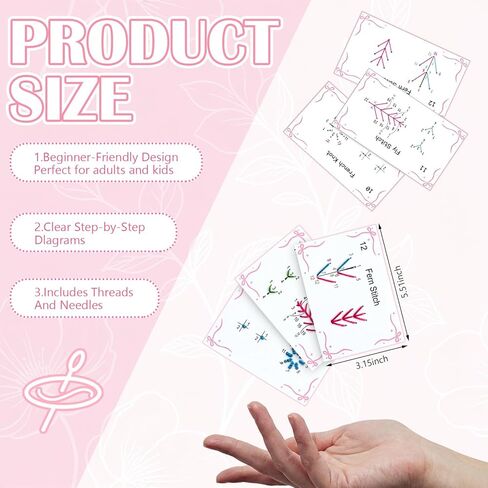 Maitys Embroidery Stitch Cards Starter DIY Kit, Beginner Colored Patterns, Premium Cardstock Cards, Complete Toolkit, Tools, Illustrated Step-by-Step Instructions for Enthusiasts Beginners in Saudi Arabia