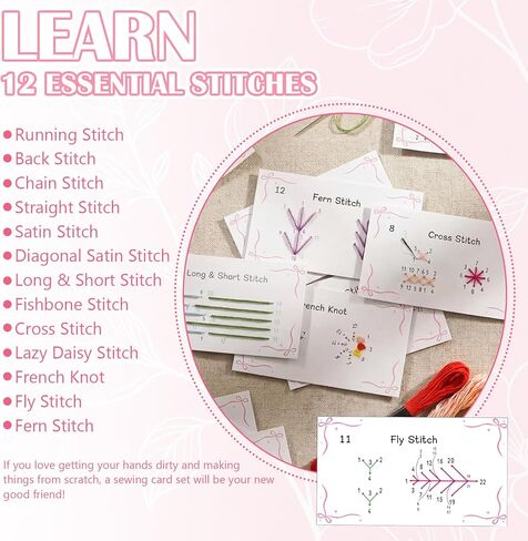 Maitys Embroidery Stitch Cards Starter DIY Kit, Beginner Colored Patterns, Premium Cardstock Cards, Complete Toolkit, Tools, Illustrated Step-by-Step Instructions for Enthusiasts Beginners in Saudi Arabia