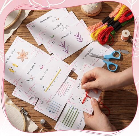 Maitys Embroidery Stitch Cards Starter DIY Kit, Beginner Colored Patterns, Premium Cardstock Cards, Complete Toolkit, Tools, Illustrated Step-by-Step Instructions for Enthusiasts Beginners in Saudi Arabia