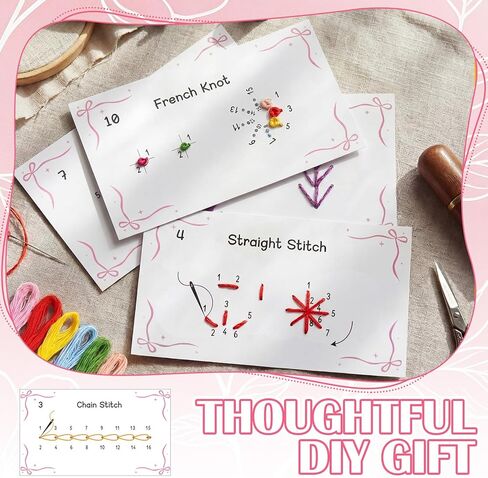 Maitys Embroidery Stitch Cards Starter DIY Kit, Beginner Colored Patterns, Premium Cardstock Cards, Complete Toolkit, Tools, Illustrated Step-by-Step Instructions for Enthusiasts Beginners in Saudi Arabia