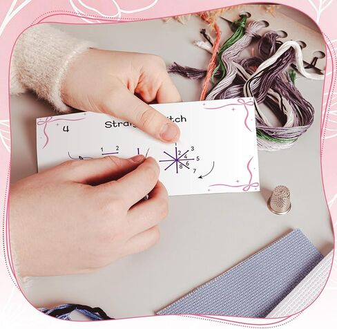 Maitys Embroidery Stitch Cards Starter DIY Kit, Beginner Colored Patterns, Premium Cardstock Cards, Complete Toolkit, Tools, Illustrated Step-by-Step Instructions for Enthusiasts Beginners in Saudi Arabia