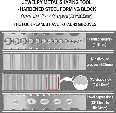 Jewelry Metal Silver Copper Iron Shaping Tool - Hardened Steel Forming Block with 17 Round Spheres, 17 Half-Round Grooves, 3 V-Shape Slots & 5 Oval Depressions, Replacement for #0407-69290 in Saudi Arabia