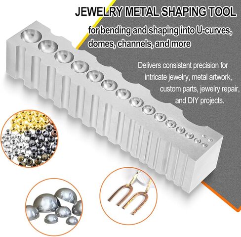 Jewelry Metal Silver Copper Iron Shaping Tool - Hardened Steel Forming Block with 17 Round Spheres, 17 Half-Round Grooves, 3 V-Shape Slots & 5 Oval Depressions, Replacement for #0407-69290 in Saudi Arabia