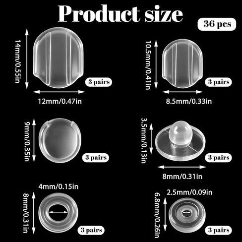 Earring Pads, 36 Pieces 6 Sizes Clear Silicone Comfort Earring Cushions for Clips on Earrings in Kuwait