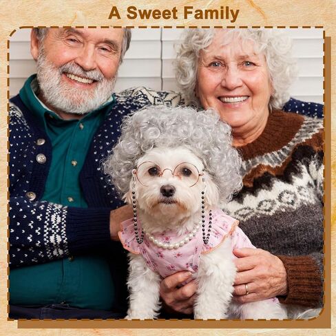 Ceenna 4 Pcs 100 Days of School Old Lady Dogs Costume Set Grandma Dogs Costume Set with Wig Dress Chain Glasses and Pearl Necklace for Halloween Festival Birthday Party for Small Dog Pets in Saudi Arabia