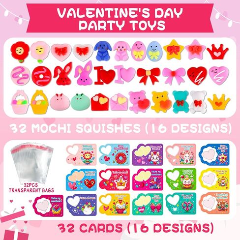 mgparty 32 حزمة عيد الحب موتشي squishies اللعب مع بطاقات الهدايا kawaii موتشي عيد الحب للأطفال الإجهاد الإغاثة تململ اللعب الفصول الدراسية تبادل الجوائز المدرسة الطرف تفضل للفتيات الفتيان in Saudi Arabia