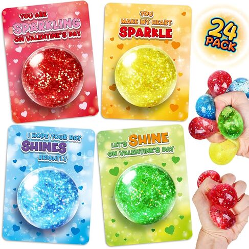 24 Pack Valentine's Day Cards for Kids with Squeeze Balls, Valentines Gifts for Kids Classroom School Exchange, Kids Party Favors and Prizes Squeeze Toy for Kids in Saudi Arabia
