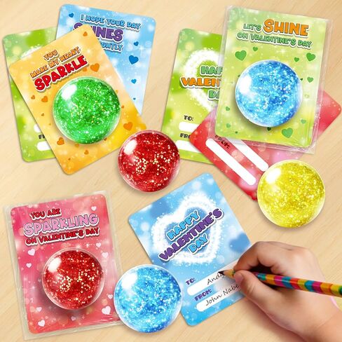 24 Pack Valentine's Day Cards for Kids with Squeeze Balls, Valentines Gifts for Kids Classroom School Exchange, Kids Party Favors and Prizes Squeeze Toy for Kids in Saudi Arabia