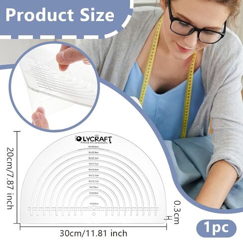 OLYCRAFT Circle Acrylic Ruler for Cutting Fabric Clear Acrylic Templates 11.8x7.9 Inch Circle Cut Ruler Multifunctional Sewing Rulers Curve Ruler Quilting Tool for Quilting Sewing Supplies-0.3cm Thick in Saudi Arabia