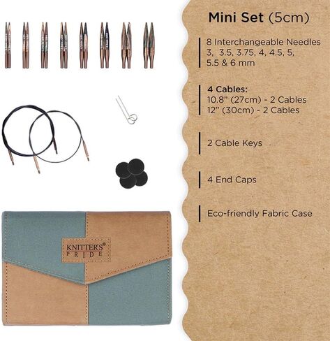 مجموعة إبر Knitter's Pride Terra Mini القابلة للتبديل مقاس 2 بوصة (5 سم) - 8 مقاسات أمريكية (2.5 إلى 10) in Saudi Arabia