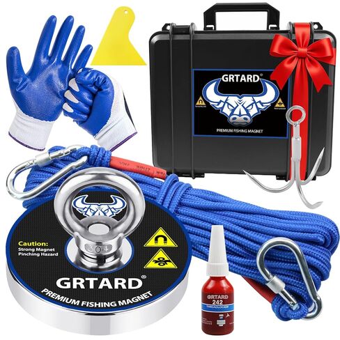 Grtard Neodymium Magnet Fishing Kit, 700lbs Double Side Fishing Magnet Heavy Duty Rare Earth Magnet with Countersunk Hole Eyebolt for Retrieving Items in River, Lake, Beach, Lawn - 2.36inch Diameter in Saudi Arabia