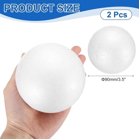 uxcell 2 Pcs White Foam Balls, 3.5 Inch Polystyrene Craft Foam Balls Solid Round Ball for Art, Household, DIY, Party Decorations in Saudi Arabia