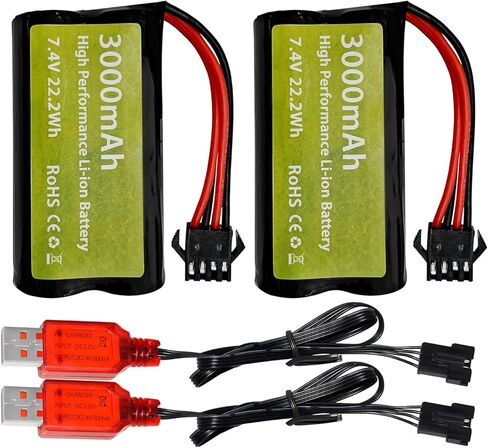 sea jump 2PCS 7.4V 3000mah 15C 2S Li-ion Battery with SM-4P Plug and USB Charger Suitable for EC08 DE85 RC Car Truck Remote Control Ship RC Drone Engineering Vehicle Battery in Saudi Arabia