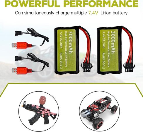 sea jump 2PCS 7.4V 3000mah 15C 2S Li-ion Battery with SM-4P Plug and USB Charger Suitable for EC08 DE85 RC Car Truck Remote Control Ship RC Drone Engineering Vehicle Battery in Saudi Arabia