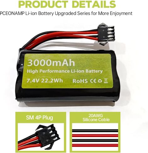 sea jump 2PCS 7.4V 3000mah 15C 2S Li-ion Battery with SM-4P Plug and USB Charger Suitable for EC08 DE85 RC Car Truck Remote Control Ship RC Drone Engineering Vehicle Battery in Saudi Arabia