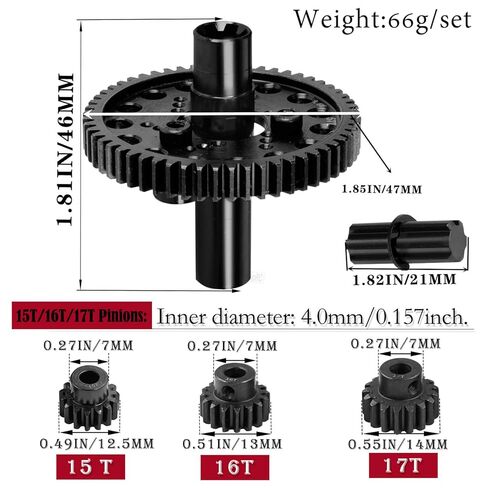 مركز محرك العمود CVD&Metal Spur Gear Slipper Clutch 57T(32dp) مع ترقيات تروس ترس 15T/16T/17T لـ 1/10 4x4 Granite/Senton/Big Rock/Vorteks 3s BLX & mega550، أسود in Saudi Arabia