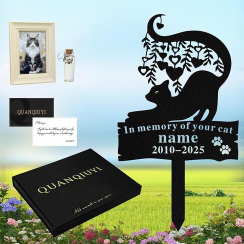 حصة تذكارية منقوشة على شكل قطة - هدية مخصصة لعلامة قبر الحيوانات الأليفة من القلب in Kuwait
