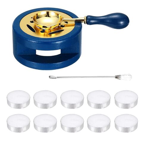PATIKIL Wax Stamp Seal Kit, Wax Seal Kit Include Sealing Warmer, Melting Spoon, Candles, Stick, Retro Melt Stove Pot Furnace Tool for Envelope Letter Mailing Crafts DIY, Blue in Saudi Arabia