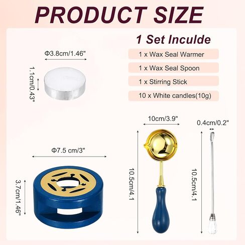 PATIKIL Wax Stamp Seal Kit, Wax Seal Kit Include Sealing Warmer, Melting Spoon, Candles, Stick, Retro Melt Stove Pot Furnace Tool for Envelope Letter Mailing Crafts DIY, Blue in Saudi Arabia