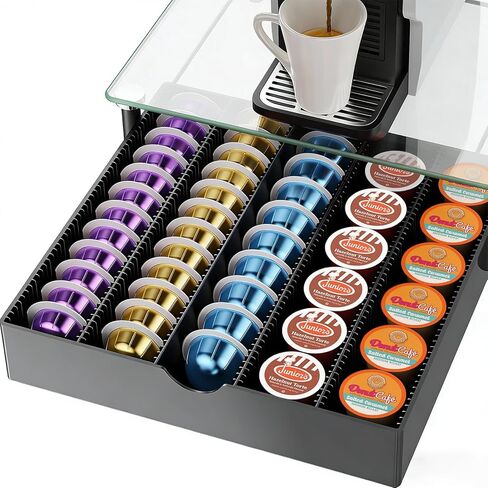 درج حامل جراب Vertuo من الزجاج المقوى من gianotter، متوافق مع كبسولات Nespresso Vertuo، متوافق مع 40 منظم كبسولات نسبرسو كبير أو 60 صغير (شفاف) in Kuwait