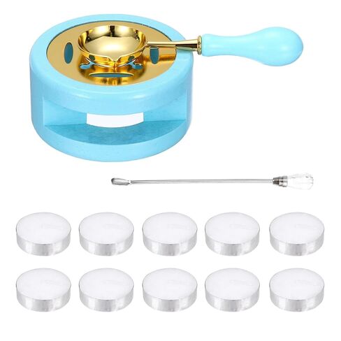 PATIKIL Wax Stamp Seal Kit, Wax Seal Kit Include Sealing Warmer, Melting Spoon, Candles, Stick, Retro Melt Stove Pot Furnace Tool for Envelope Letter Mailing Crafts DIY, Blue in Saudi Arabia