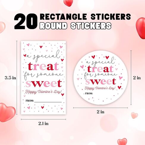 Valentine's Day Stickers, Treat Sweet Valentines Sticker, 40 Pcs Valentine's Day Round & Rectangle Stickers, Valentines Sticker Tags for Gift Packaging Classroom - A02 in Saudi Arabia