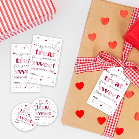 Valentine's Day Stickers, Treat Sweet Valentines Sticker, 40 Pcs Valentine's Day Round & Rectangle Stickers, Valentines Sticker Tags for Gift Packaging Classroom - A02 in Saudi Arabia