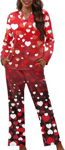 مجموعة من بيجامات النسائية زر أسفل 2 قطعة PJS الأكمام طويلة ملابس النوم مع جيوب صالة مريحة مجموعات XS-4XL in Kuwait