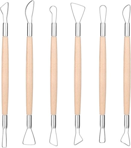 6 Pcs Clay Sculpting Tools, Wire Loop Sculpture Tools, Double Head Wooden Handle Clay Carving Tools Set, Clay Sculpting Tools for Beginner Level Pottery and Smoothing, Cleaning, Carving, Shaping in Saudi Arabia