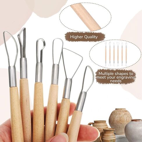 6 Pcs Clay Sculpting Tools, Wire Loop Sculpture Tools, Double Head Wooden Handle Clay Carving Tools Set, Clay Sculpting Tools for Beginner Level Pottery and Smoothing, Cleaning, Carving, Shaping in Saudi Arabia