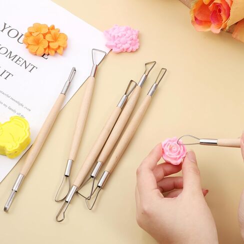 6 Pcs Clay Sculpting Tools, Wire Loop Sculpture Tools, Double Head Wooden Handle Clay Carving Tools Set, Clay Sculpting Tools for Beginner Level Pottery and Smoothing, Cleaning, Carving, Shaping in Saudi Arabia
