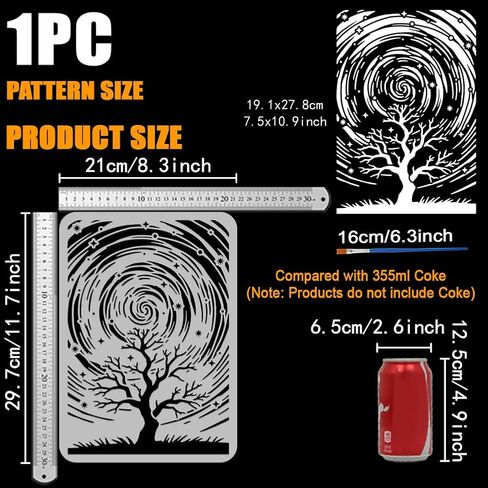 استنسل شجرة درب النجوم من FINGERINSPIRE مع فرشاة طلاء مقاس 8.3x11.7 بوصة استنسل شجرة استنسل السماء المرصعة بالنجوم مع فروع قالب موضوعات خيالية للرسم على أثاث الحائط الخشبي ديكور المنزل بنفسك in Kuwait