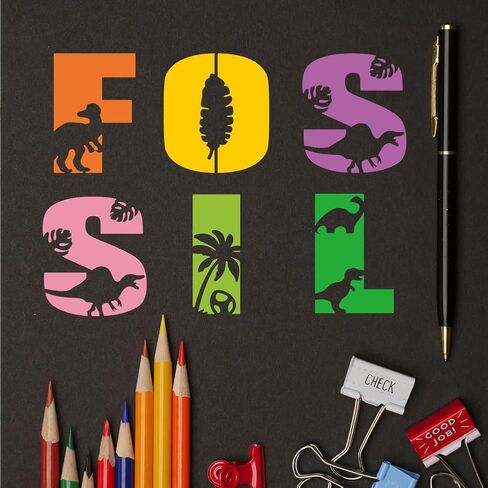FINGERINSPIRE 26PCS Dinosaur Alphabet Painting Stencil with Paint Brush 7.9x7.9 Inch Dinosaur Silhouette Drawing Template Decorative Leaves Tree Stencil Alphabet Theme Template for Painting on DIY in Saudi Arabia