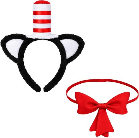2 Pcs Cat Costume with Cat Ears Headband Bowtie Fit World Book Day Halloween Cosplay Party Costume Accessories Red in Saudi Arabia