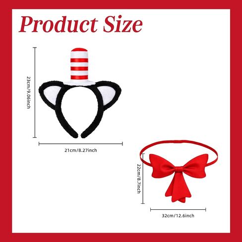 2 Pcs Cat Costume with Cat Ears Headband Bowtie Fit World Book Day Halloween Cosplay Party Costume Accessories Red in Saudi Arabia