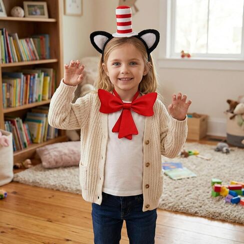 2 Pcs Cat Costume with Cat Ears Headband Bowtie Fit World Book Day Halloween Cosplay Party Costume Accessories Red in Saudi Arabia
