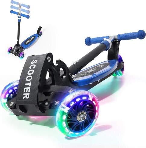 Foldable Kids Scooter with Lean-to-Steer Technology, LED Light-Up Wheels, and Quick-Adjust Handlebar – Ideal Outdoor Gift for Ages 3/4/5/6/7 in Kuwait