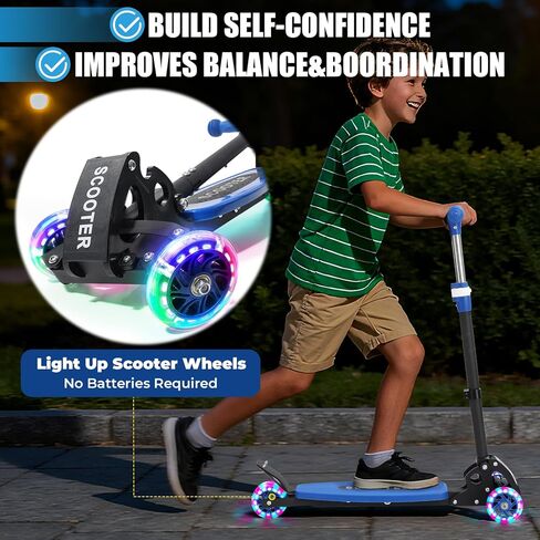 Foldable Kids Scooter with Lean-to-Steer Technology, LED Light-Up Wheels, and Quick-Adjust Handlebar – Ideal Outdoor Gift for Ages 3/4/5/6/7 in Kuwait