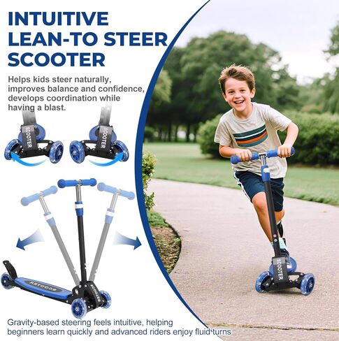 Foldable Kids Scooter with Lean-to-Steer Technology, LED Light-Up Wheels, and Quick-Adjust Handlebar – Ideal Outdoor Gift for Ages 3/4/5/6/7 in Kuwait