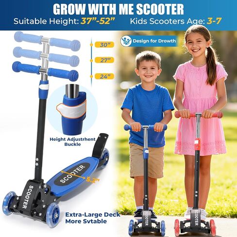 Foldable Kids Scooter with Lean-to-Steer Technology, LED Light-Up Wheels, and Quick-Adjust Handlebar – Ideal Outdoor Gift for Ages 3/4/5/6/7 in Kuwait