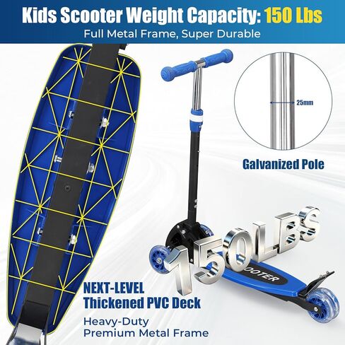 Foldable Kids Scooter with Lean-to-Steer Technology, LED Light-Up Wheels, and Quick-Adjust Handlebar – Ideal Outdoor Gift for Ages 3/4/5/6/7 in Kuwait
