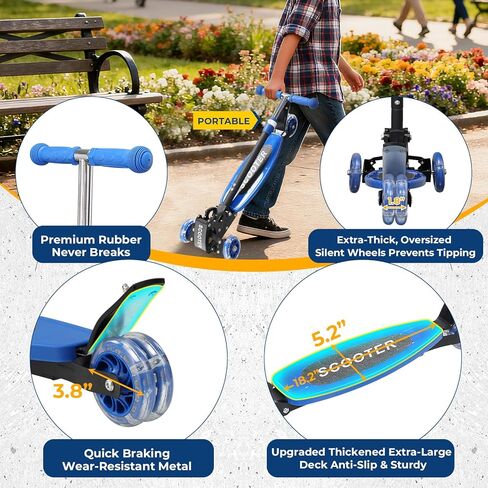 Foldable Kids Scooter with Lean-to-Steer Technology, LED Light-Up Wheels, and Quick-Adjust Handlebar – Ideal Outdoor Gift for Ages 3/4/5/6/7 in Kuwait