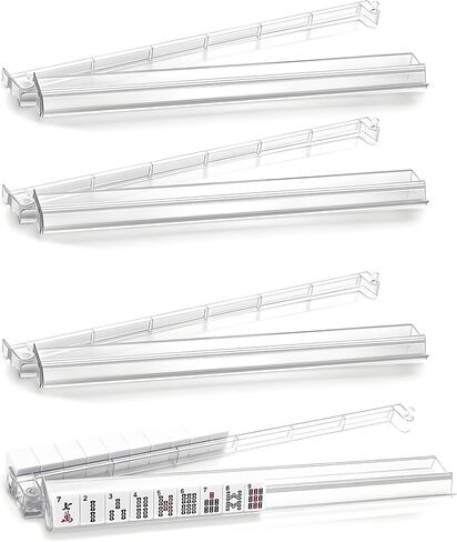Mahjong Rack & Pusher Set All-in-One Acrylic - 4 Clear White Modern Tile Racks with Built-in Pusher, No Assembly Required in Saudi Arabia