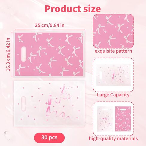 Pink Bow Gift Bags - 30 PCS Candy Goodie Treat Bags Retail Shopping Bag, Bow Party Favors Bag, Cute Plastic Pink Bows Decorations for Birthday Bridal Shower Engage Wedding Sweet Party Supplies in Saudi Arabia