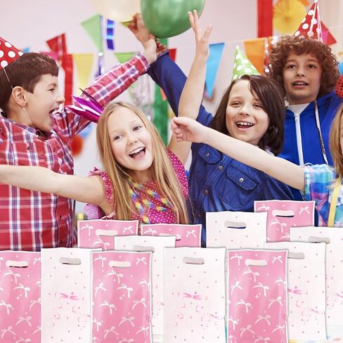 Pink Bow Gift Bags - 30 PCS Candy Goodie Treat Bags Retail Shopping Bag, Bow Party Favors Bag, Cute Plastic Pink Bows Decorations for Birthday Bridal Shower Engage Wedding Sweet Party Supplies in Saudi Arabia
