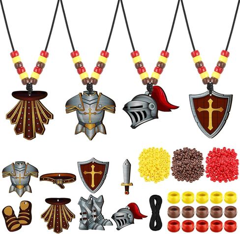 Memorywuu 24 Sets Armor of God Necklace Craft Kit DIY Religious Christian Medieval Necklace Wooden Pendants Beads Elastic Cord Armor of God Decor for Vbs Sunday School Supplies Bible in Saudi Arabia
