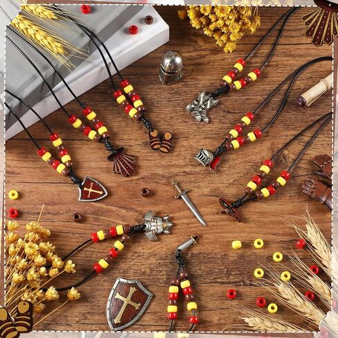 Memorywuu 24 Sets Armor of God Necklace Craft Kit DIY Religious Christian Medieval Necklace Wooden Pendants Beads Elastic Cord Armor of God Decor for Vbs Sunday School Supplies Bible in Saudi Arabia