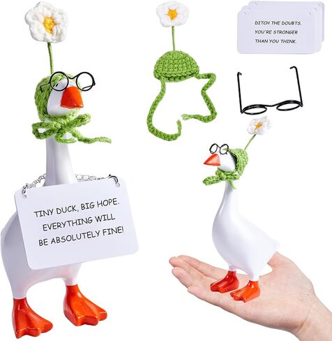 Mini Desk Goose 7 Inches - Cute Kawaii Goose Desk Figurine, Magnetic Key Holder with Duck Decor Accessories for Office & Porch for Women with Motivational Cards, Aesthetic Fun Decor in Saudi Arabia
