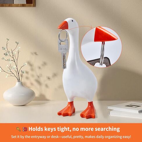 Mini Desk Goose 7 Inches - Cute Kawaii Goose Desk Figurine, Magnetic Key Holder with Duck Decor Accessories for Office & Porch for Women with Motivational Cards, Aesthetic Fun Decor in Saudi Arabia
